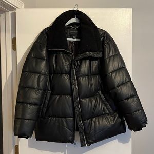 Leather/Sherpa Puffer Coat